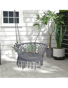 Outsunny Outdoor Hanging Rope Chair with Cotton Rope, Cotton-Polyester Blend Macrame Garden Hammock Chair with Seat Cushion, Sup 2