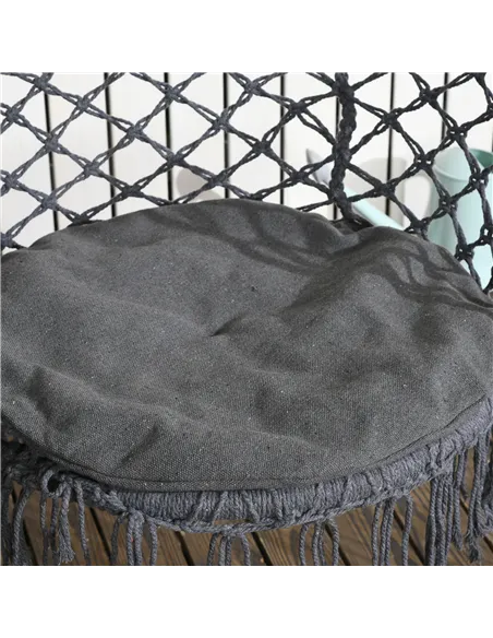 Outsunny Outdoor Hanging Rope Chair with Cotton Rope, Cotton-Polyester Blend Macrame Garden Hammock Chair with Seat Cushion, Sup