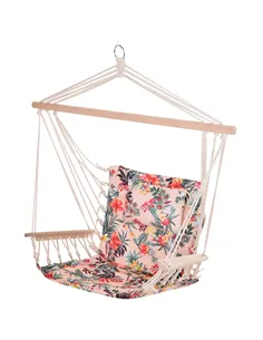 Outsunny Garden Outdoor Hanging Hammock Chair Thick Rope Frame Wooden Arms Safe Wide Seat Garden Outdoor Spot Stylish Multicolou