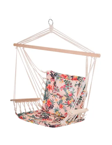 Outsunny Garden Outdoor Hanging Hammock Chair Thick Rope Frame Wooden Arms Safe Wide Seat Garden Outdoor Spot Stylish Multicolou