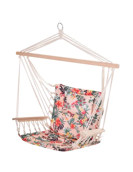 Outsunny Garden Outdoor Hanging Hammock Chair Thick Rope Frame Wooden Arms Safe Wide Seat Garden Outdoor Spot Stylish Multicolou
