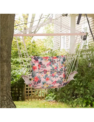 Outsunny Garden Outdoor Hanging Hammock Chair Thick Rope Frame Wooden Arms Safe Wide Seat Garden Outdoor Spot Stylish Multicolou