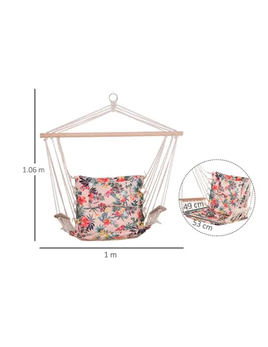 Outsunny Garden Outdoor Hanging Hammock Chair Thick Rope Frame Wooden Arms Safe Wide Seat Garden Outdoor Spot Stylish Multicolou