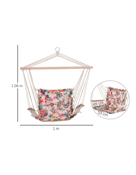 Outsunny Garden Outdoor Hanging Hammock Chair Thick Rope Frame Wooden Arms Safe Wide Seat Garden Outdoor Spot Stylish Multicolou