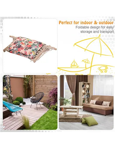 Outsunny Garden Outdoor Hanging Hammock Chair Thick Rope Frame Wooden Arms Safe Wide Seat Garden Outdoor Spot Stylish Multicolou