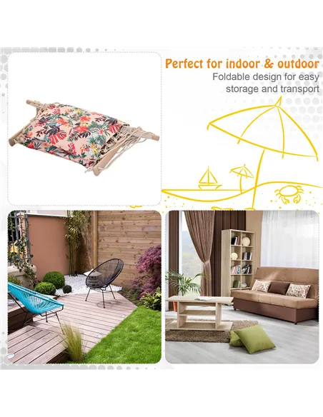 Outsunny Garden Outdoor Hanging Hammock Chair Thick Rope Frame Wooden Arms Safe Wide Seat Garden Outdoor Spot Stylish Multicolou