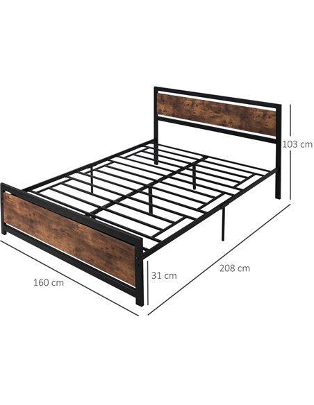 HOMCOM King Size Metal Bed Frame with Headboard & Footboard, Strong Slat Support Full Bed Frame w/ Underbed Storage Space, Bedro