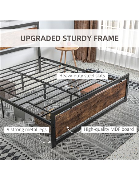 HOMCOM King Size Metal Bed Frame with Headboard & Footboard, Strong Slat Support Full Bed Frame w/ Underbed Storage Space, Bedro