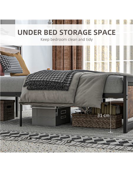 HOMCOM King Size Metal Bed Frame with Headboard & Footboard, Strong Slat Support Full Bed Frame w/ Underbed Storage Space, Bedro