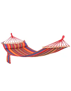 Outsunny Cotton Hammock Soft Portable Swing Sleeping w/ Headrest & Side Pocket Deluxe Swing Chair for Beach, Yard, Bedroom, Pati