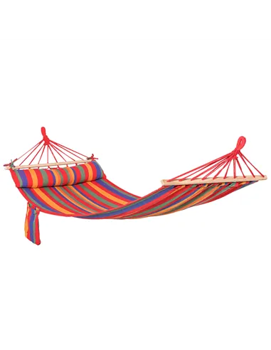 Outsunny Cotton Hammock Soft Portable Swing Sleeping w/ Headrest & Side Pocket Deluxe Swing Chair for Beach, Yard, Bedroom, Pati