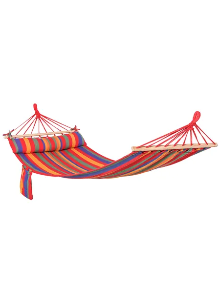Outsunny Cotton Hammock Soft Portable Swing Sleeping w/ Headrest & Side Pocket Deluxe Swing Chair for Beach, Yard, Bedroom, Pati