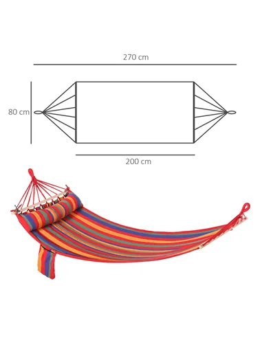 Outsunny Cotton Hammock Soft Portable Swing Sleeping w/ Headrest & Side Pocket Deluxe Swing Chair for Beach, Yard, Bedroom, Pati