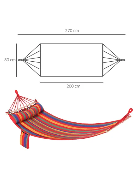 Outsunny Cotton Hammock Soft Portable Swing Sleeping w/ Headrest & Side Pocket Deluxe Swing Chair for Beach, Yard, Bedroom, Pati