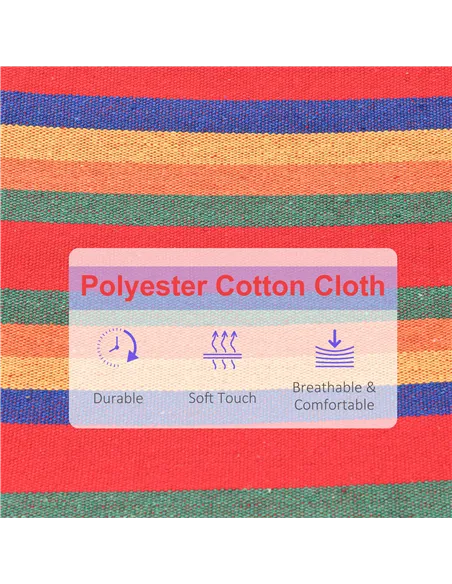 Outsunny Cotton Hammock Soft Portable Swing Sleeping w/ Headrest & Side Pocket Deluxe Swing Chair for Beach, Yard, Bedroom, Pati