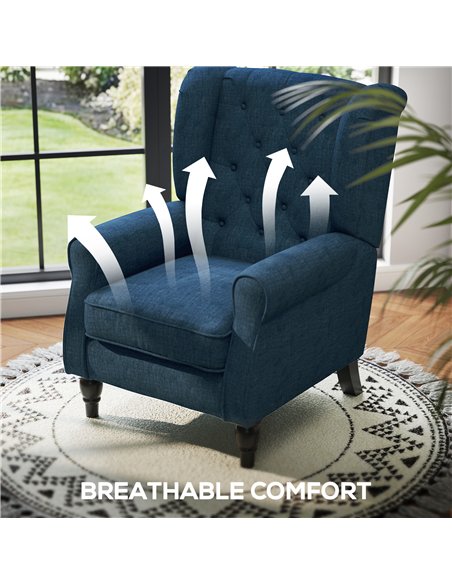 HOMCOM Wingback Accent Chair, Retro Upholstered Button Tufted Occasional Chair for Living Room and Bedroom, Blue