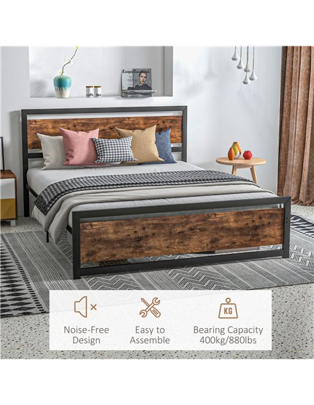 HOMCOM King Size Metal Bed Frame with Headboard & Footboard, Strong Slat Support Full Bed Frame w/ Underbed Storage Space, Bedro