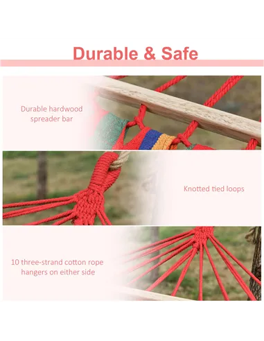 Outsunny Cotton Hammock Soft Portable Swing Sleeping w/ Headrest & Side Pocket Deluxe Swing Chair for Beach, Yard, Bedroom, Pati