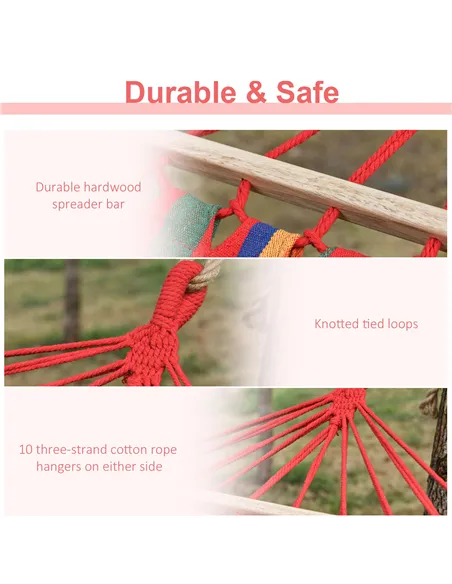 Outsunny Cotton Hammock Soft Portable Swing Sleeping w/ Headrest & Side Pocket Deluxe Swing Chair for Beach, Yard, Bedroom, Pati