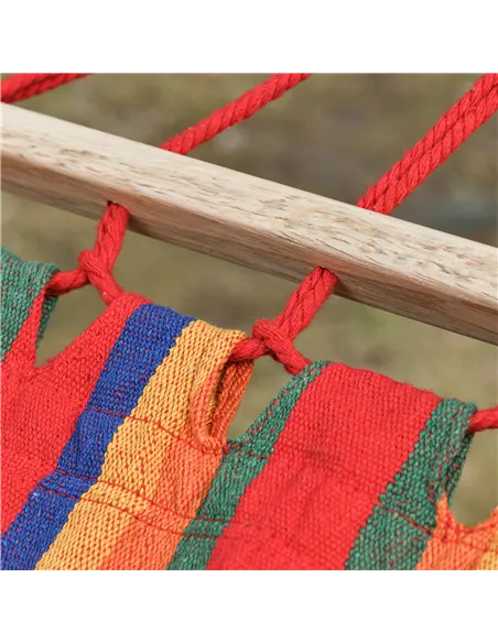 Outsunny Cotton Hammock Soft Portable Swing Sleeping w/ Headrest & Side Pocket Deluxe Swing Chair for Beach, Yard, Bedroom, Pati