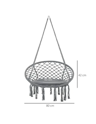 Outsunny Outdoor Cotton-Polyester Blend Macrame Hanging Rope Chair with Cushion, Portable Garden Chair with Fringe Tassels for P