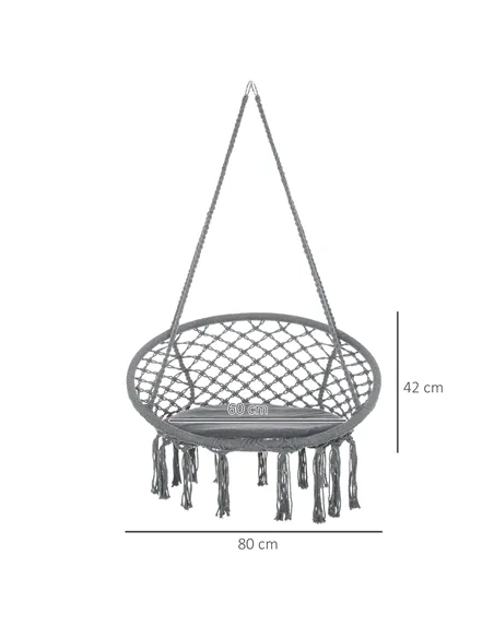 Outsunny Outdoor Cotton-Polyester Blend Macrame Hanging Rope Chair with Cushion, Portable Garden Chair with Fringe Tassels for P
