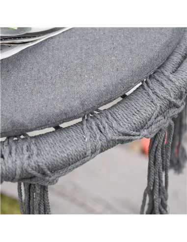 Outsunny Outdoor Cotton-Polyester Blend Macrame Hanging Rope Chair with Cushion, Portable Garden Chair with Fringe Tassels for P