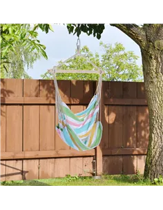 Outsunny Outdoor Hanging Rope Chair with Cotton Rope, Garden Hammock Chair with Wooden Support Bar Cotton Cloth, Portable Garden 2