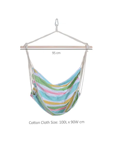 Outsunny Outdoor Hanging Rope Chair with Cotton Rope, Garden Hammock Chair with Wooden Support Bar Cotton Cloth, Portable Garden