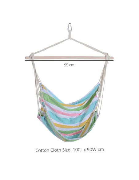 Outsunny Outdoor Hanging Rope Chair with Cotton Rope, Garden Hammock Chair with Wooden Support Bar Cotton Cloth, Portable Garden