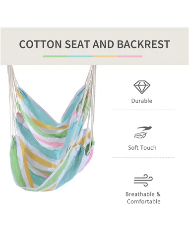 Outsunny Outdoor Hanging Rope Chair with Cotton Rope, Garden Hammock Chair with Wooden Support Bar Cotton Cloth, Portable Garden