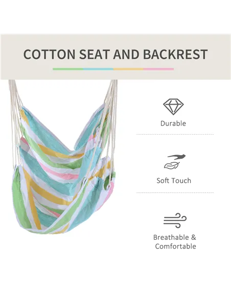 Outsunny Outdoor Hanging Rope Chair with Cotton Rope, Garden Hammock Chair with Wooden Support Bar Cotton Cloth, Portable Garden