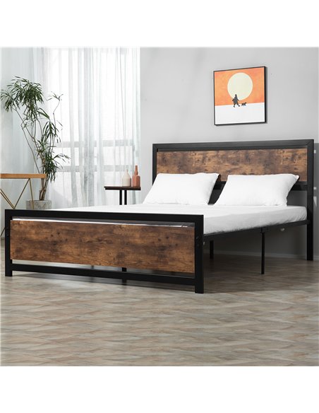 HOMCOM King Size Metal Bed Frame with Headboard & Footboard, Strong Slat Support Full Bed Frame w/ Underbed Storage Space, Bedro