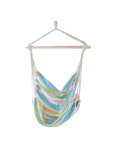 Outsunny Outdoor Hanging Rope Chair with Cotton Rope, Garden Hammock Chair with Wooden Support Bar Cotton Cloth, Portable Garden