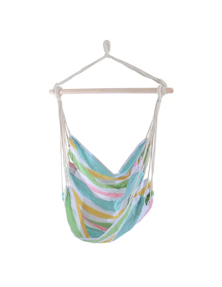 Outsunny Outdoor Hanging Rope Chair with Cotton Rope, Garden Hammock Chair with Wooden Support Bar Cotton Cloth, Portable Garden