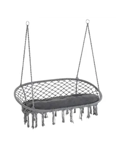 Outsunny Two-Seater Boho Macrame Hammock Swing - Grey