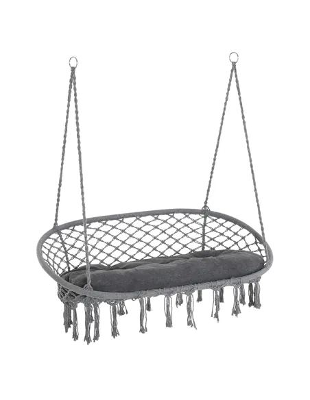 Outsunny Two-Seater Boho Macrame Hammock Swing - Grey