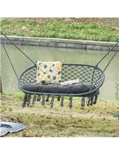 Outsunny Two-Seater Boho Macrame Hammock Swing - Grey 2