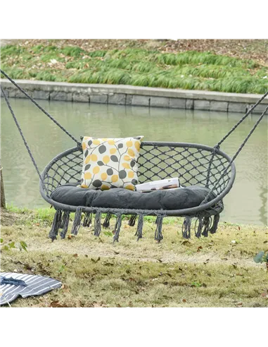 Outsunny Two-Seater Boho Macrame Hammock Swing - Grey