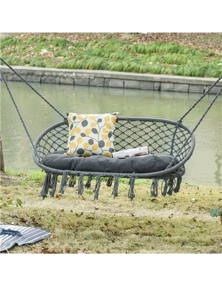 Outsunny Two-Seater Boho Macrame Hammock Swing - Grey