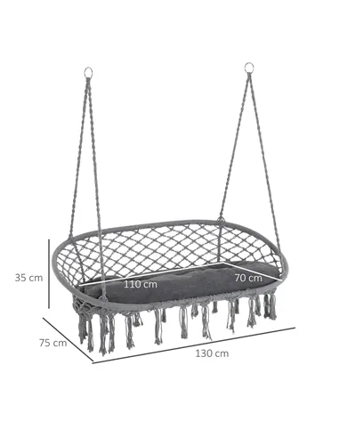 Outsunny Two-Seater Boho Macrame Hammock Swing - Grey
