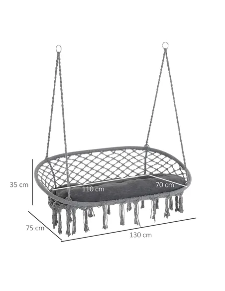 Outsunny Two-Seater Boho Macrame Hammock Swing - Grey