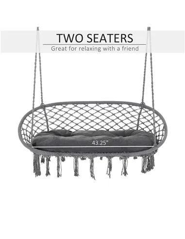 Outsunny Two-Seater Boho Macrame Hammock Swing - Grey