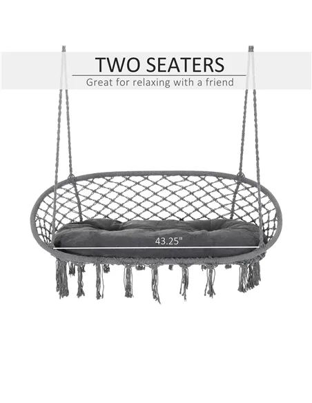 Outsunny Two-Seater Boho Macrame Hammock Swing - Grey