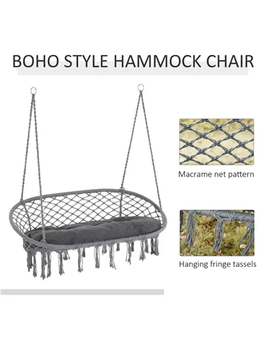 Outsunny Two-Seater Boho Macrame Hammock Swing - Grey