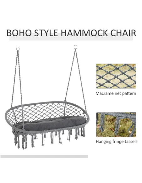 Outsunny Two-Seater Boho Macrame Hammock Swing - Grey