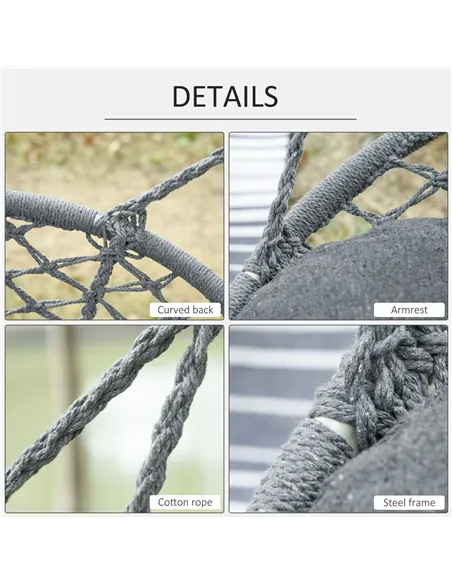 Outsunny Two-Seater Boho Macrame Hammock Swing - Grey