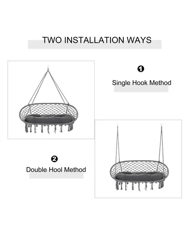 Outsunny Two-Seater Boho Macrame Hammock Swing - Grey