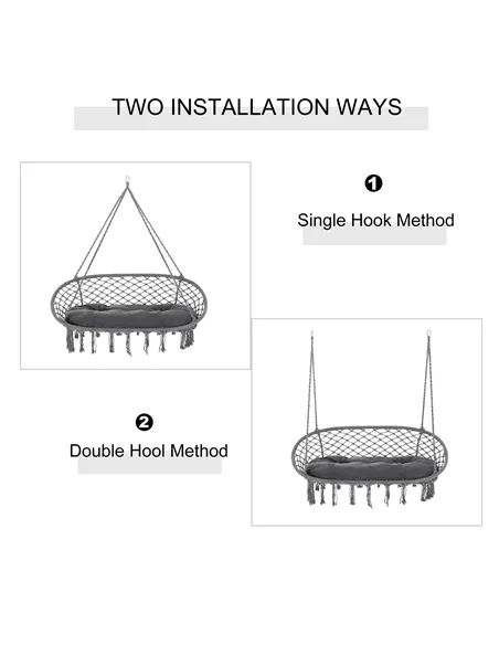 Outsunny Two-Seater Boho Macrame Hammock Swing - Grey