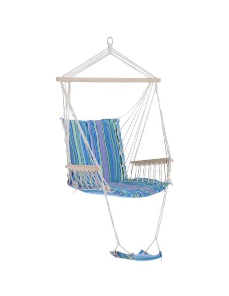 Outsunny Hanging Rope Chair with Soft Padded Seat & Backrest, Portable Garden Hammoc Chair with Wooden Support Bar, Armrests, Co
